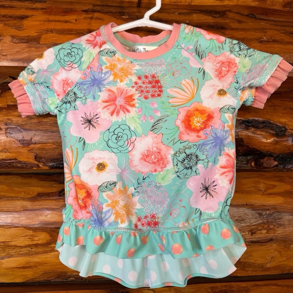 Matilda Jane Riding the Waves Floral Swim Rash Guard Top Size 4‎
